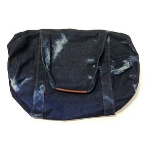 Guess Navy Blue Tie-Dye Canvas Tote with Brown Accent